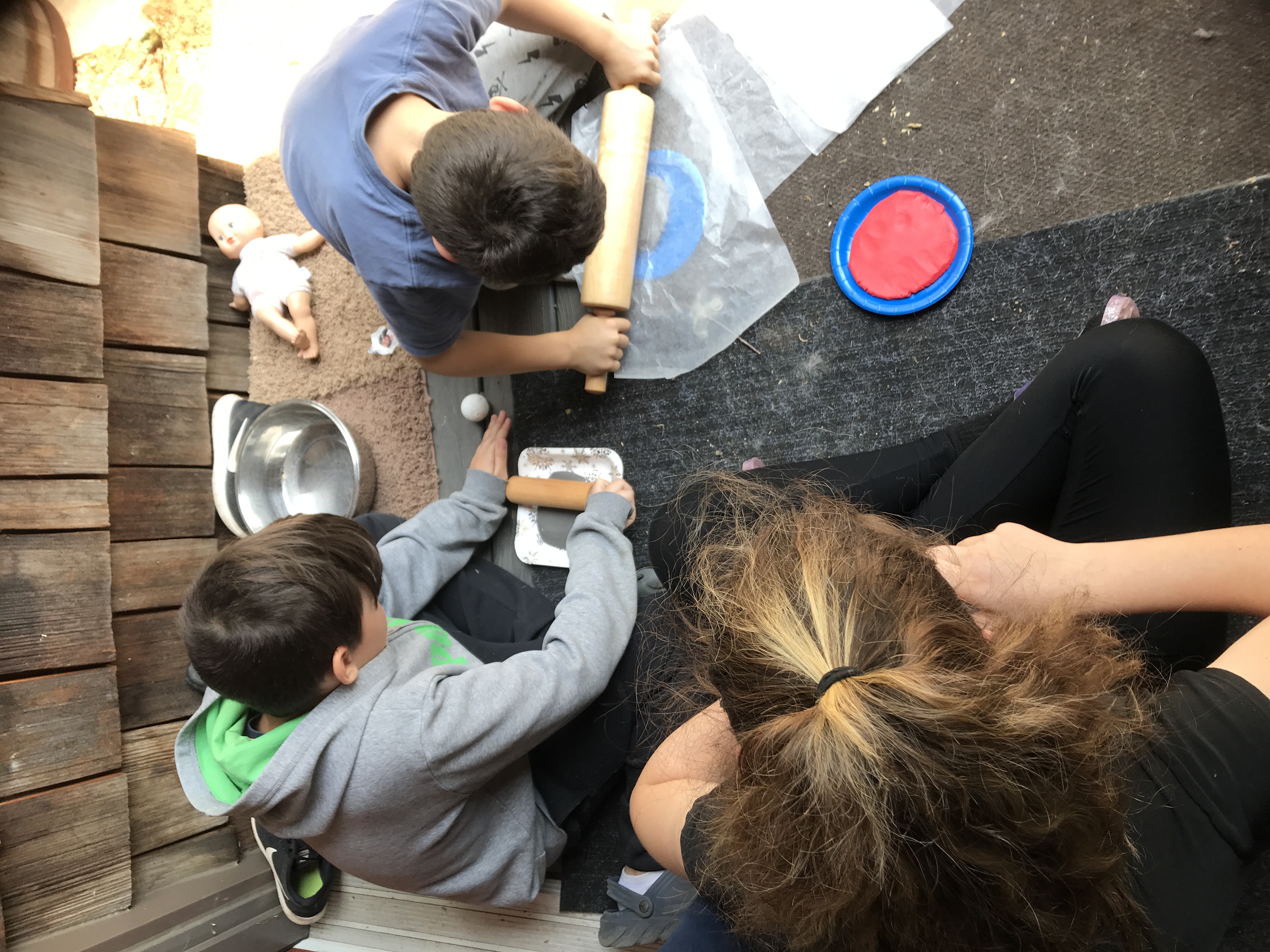 Students making relief sculptures