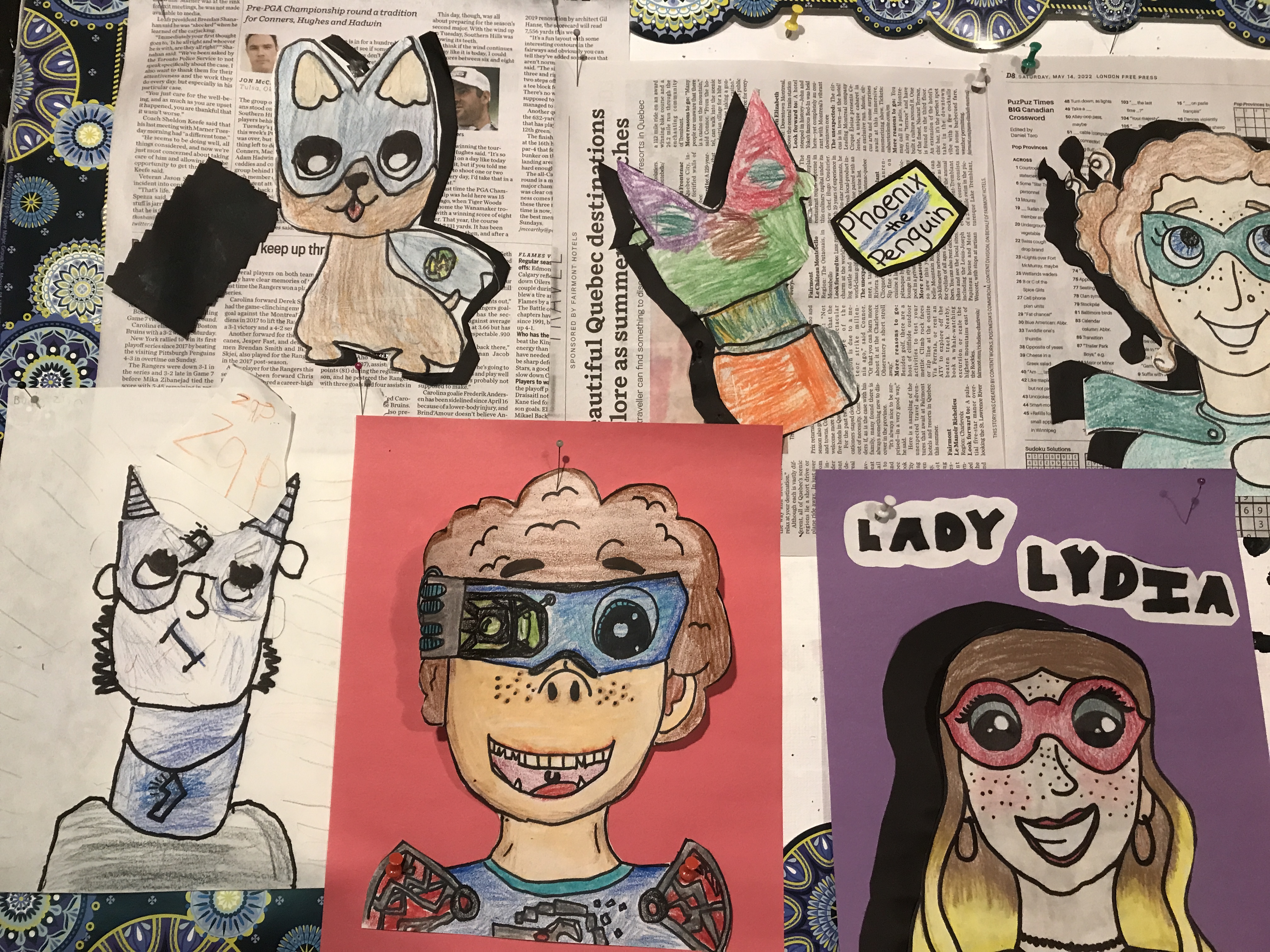 Art Connection: Students drew a cartoon of themselves as a hero